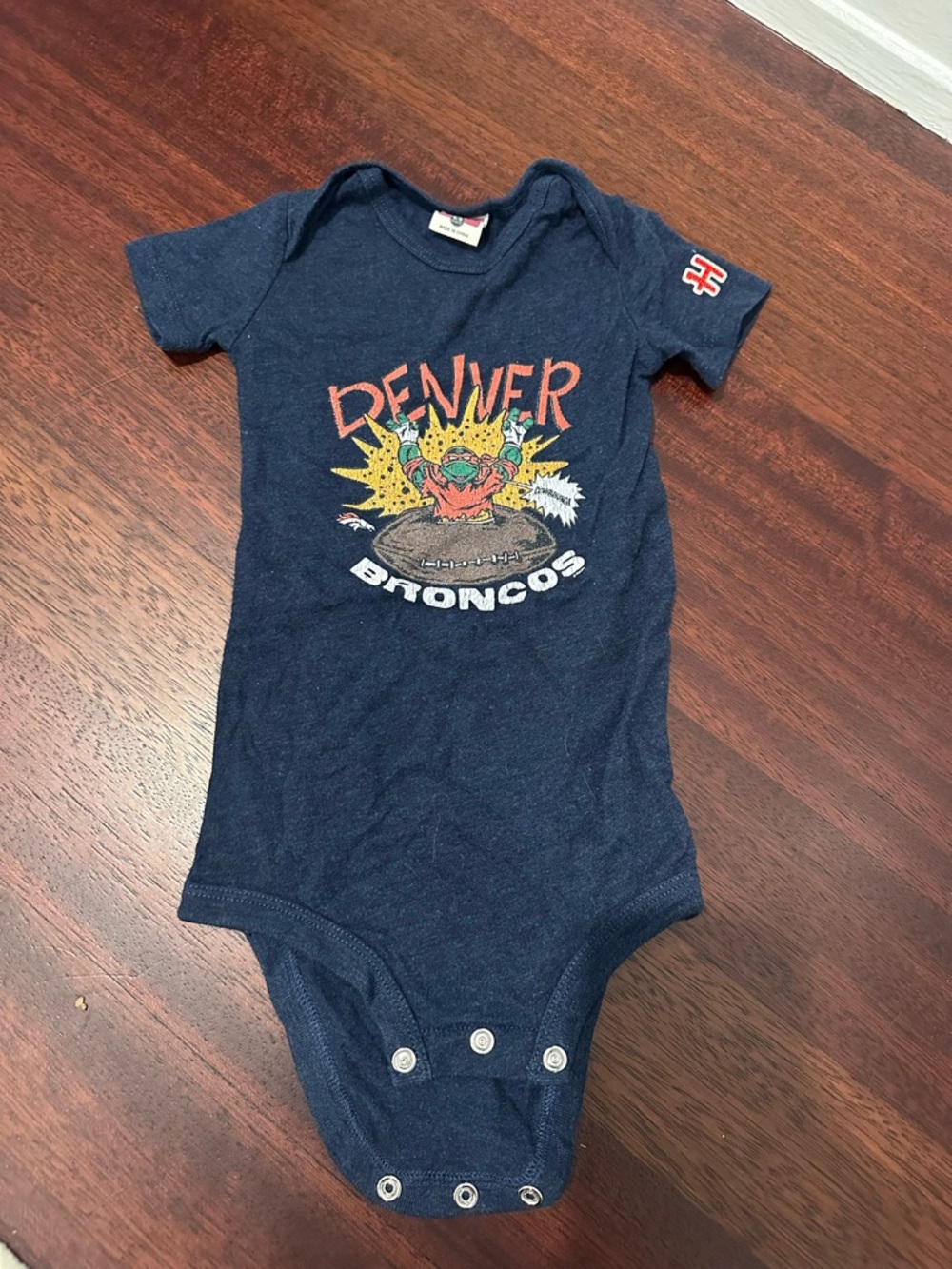 HOMAGE Navy Denver Broncos + Ninja Turtles Graphic Baby One-Piece Bodysuit
